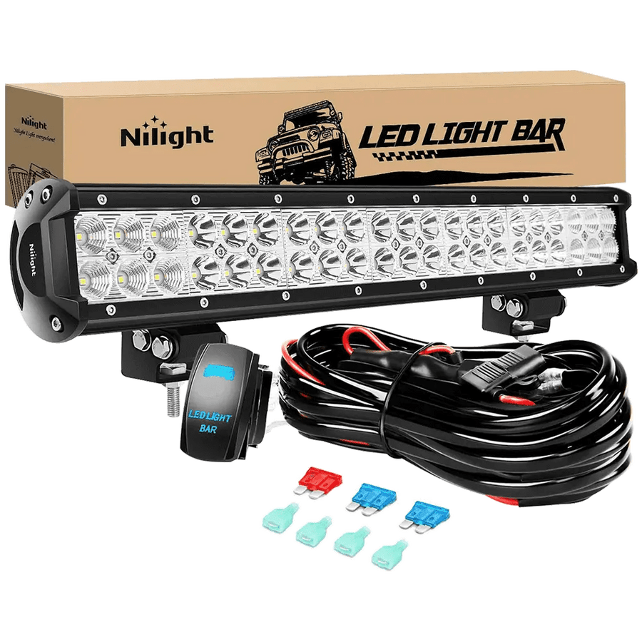 Nilight 20 Inch 126W Double Row Spot Flood Led Light Bar Kit | 12FT Wire
