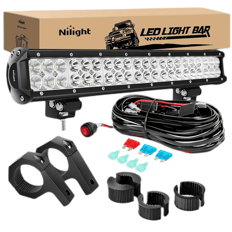 Nilight 20 Inch 126W Double Row Spot Flood LED Light Bar Kit | 16AWG Wire 3Pin Switch