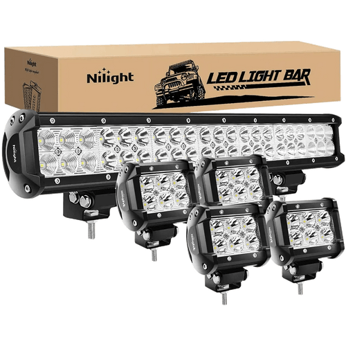 Nilight 20 Inch 126W Double Row Spot Flood Led Light Bar Kit | 4Pcs 4 Inch 18W Spot Light Pods