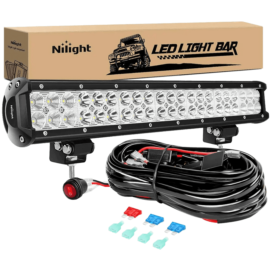 Nilight 20 Inch 126W Double Row Spot Flood Led Light Bars | 16AWG Wire 3Pin Switch