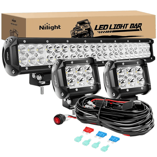 Nilight 20 Inch 126W Double Row Spot Flood Led Light Bars | 2Pcs 4 Inch 18W Spot Light Pods | 16AWG Wire 3Pin Switch