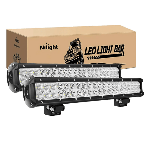 Nilight 20 Inch 126W Double Row Spot Flood LED Light Bars (Pair)
