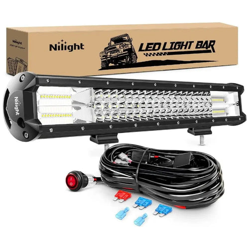 Nilight 20 Inch 288W 28800LM Triple Row Spot Flood LED Light Bar Kit | 16AWG Wire 3Pin Switch