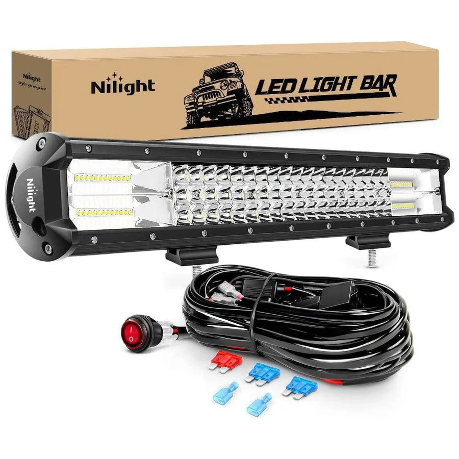 Nilight 20 Inch 288W 28800LM Triple Row Spot Flood LED Light Bar Kit | 16AWG Wire 3Pin Switch