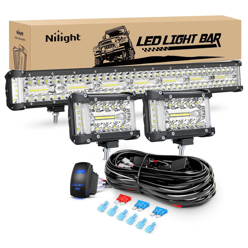 Nilight 20Inch 420W 2Pcs 60W Side Shooter Triple Row Spot Flood Combo Led Light Bar 5Pin Rocker Switch 16AWG Wire Harness Kit
