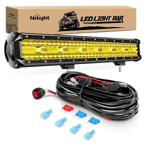 Nilight 20 Inch 420W 42000LM Triple Row Spot Flood Amber LED Light Bar Kit | 16AWG Wire 3 pin Switch