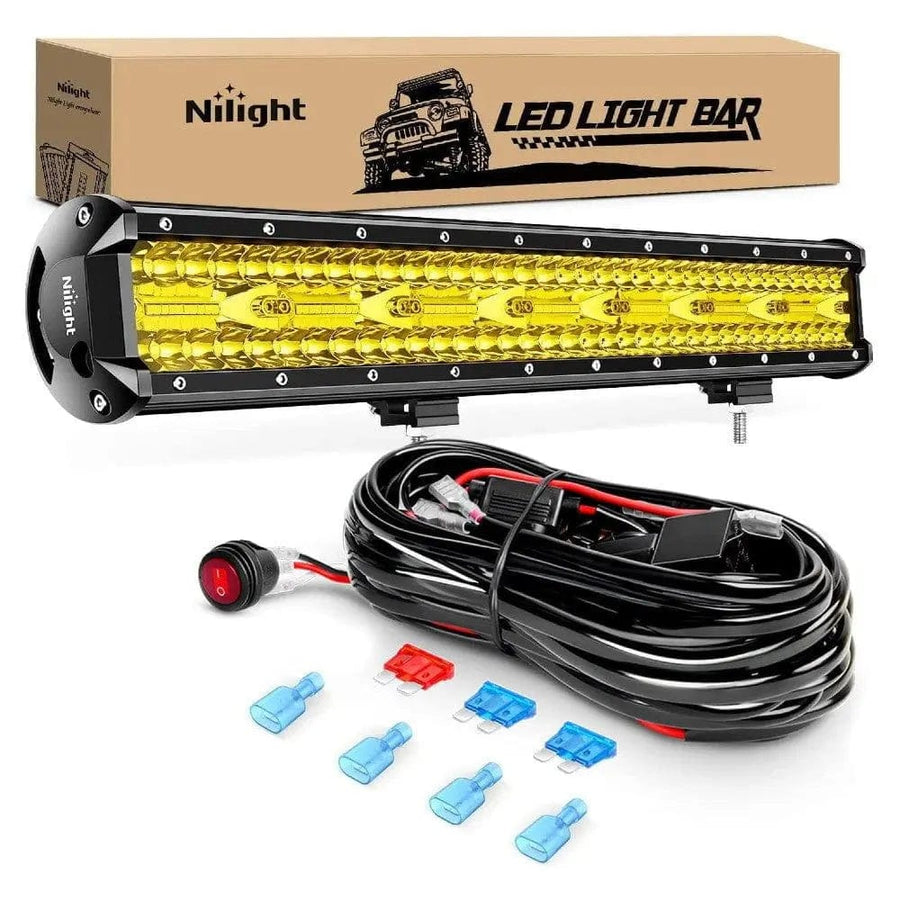 Nilight 20 Inch 420W 42000LM Triple Row Spot Flood Amber LED Light Bar Kit | 16AWG Wire 3 pin Switch