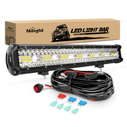 Nilight 20 Inch 420W 42000LM Triple Row Spot Flood LED Light Bar | 16AWG Wire 3Pin Switch
