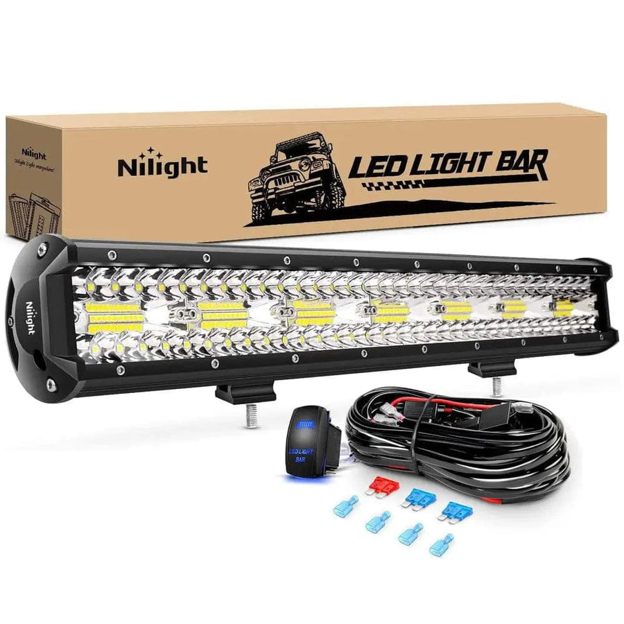 Nilight 20 Inch 420W 42000LM Triple Row Spot Flood LED Light Bar | 16AWG Wire 5Pin Switch