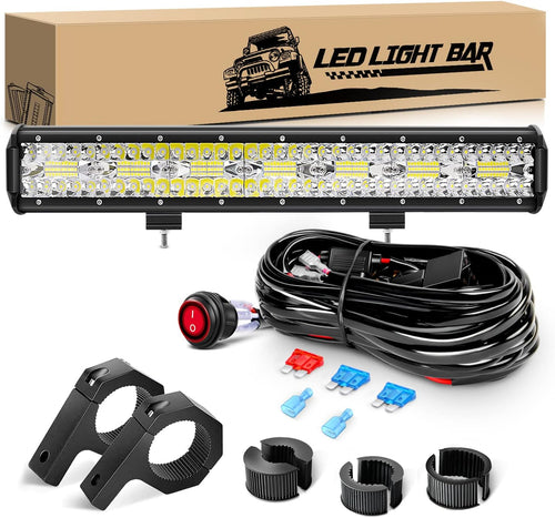 Nilight 20Inch 420W Triple Row Led Light Bar Spot Flood Combo Driving Lighting Mounting Bracket Horizontal Bar Tube Working Light with 16AWG Wiring Harness for Truck Golf Cart Boat