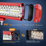 Nilight 20 Inch 420W Triple Row Red Case Spot Flood LED Light Bar | 16AWG Wire 3Pin Switch, view 3