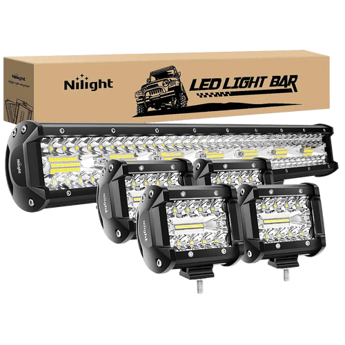 Nilight 20 Inch 420W Triple Row Spot Flood Led Light Bar | 4Pcs 4 Inch 60W Triple Row Combo Light Pods