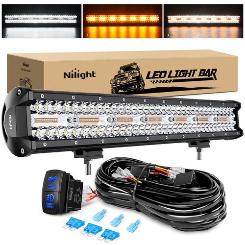 Nilight 20Inch Off-Road LED Light Bar, 420W 3 Lighting Modes (White/Amber/White&Amber) Driving Fog Light Spot Flood Lights with 16AWG Wiring Harness for Truck Car ATV SUV Jeep Boat