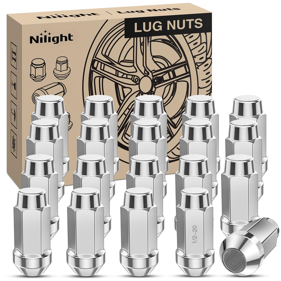 Nilight 20PCS 1/2-20 Lug Nuts Compatible with 1987-2017 Jeep Wrangler | for 1991-2020 Ford Explorer 1994-2014 Mustang One-Piece Solid Chrome Steel Closed End Wheel Nuts Replace