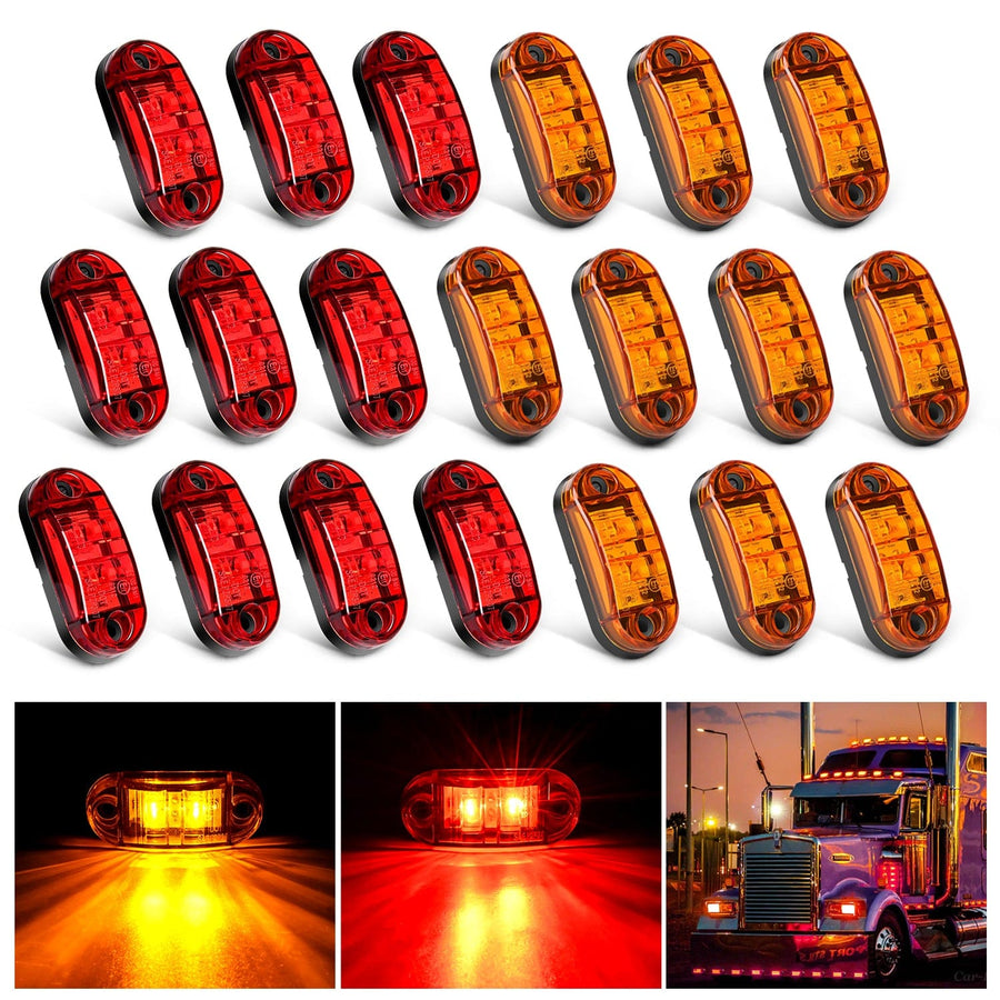 Nilight 2.5Inch Oval Red Amber 2 Diode LED Side Marker Light 20PCS
