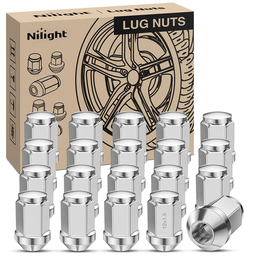 Nilight 20PCS M12X1.5 Lug Nuts Compatible with 2001-2023 Ford Escape | for 2000-2018 Focus 2006-2020 Fusion, Honda Aftermarket Wheels One-Piece Solid Chrome Steel Wheel Nuts Replace