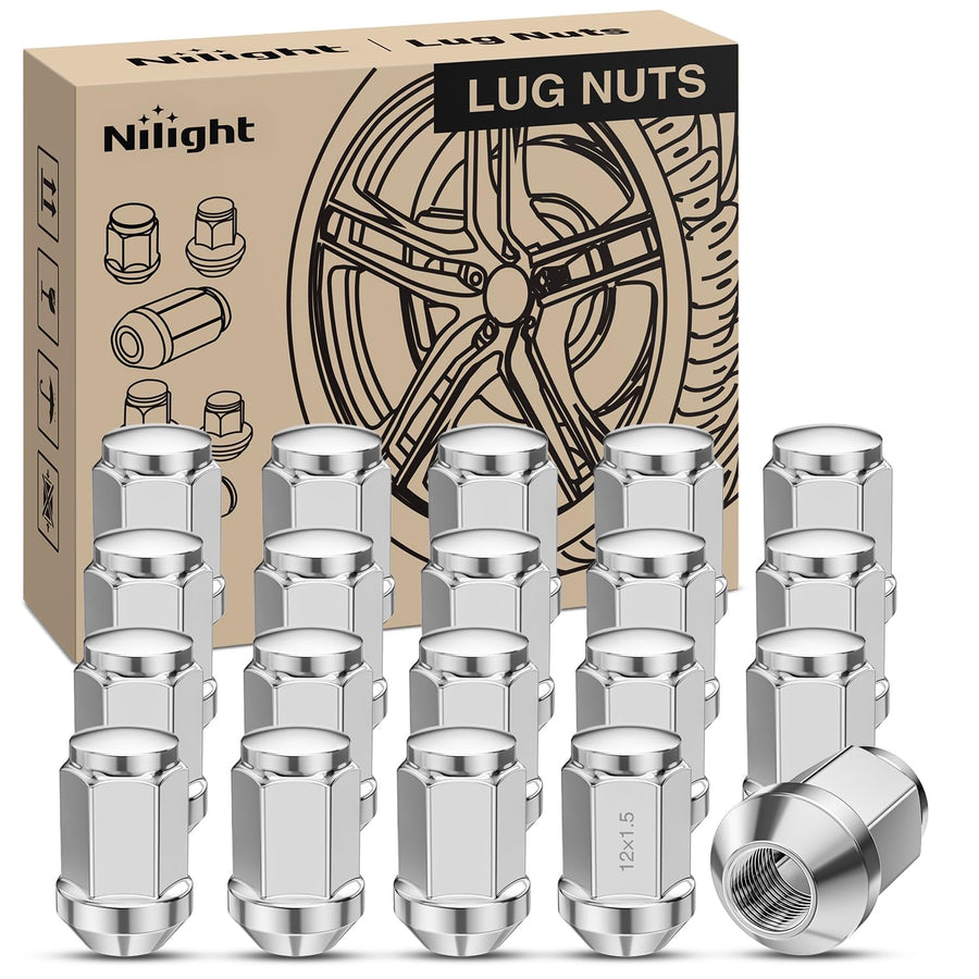 Nilight 20PCS M12X1.5 Lug Nuts Compatible with 2001-2023 Ford Escape | for 2000-2018 Focus 2006-2020 Fusion, Honda Aftermarket Wheels One-Piece Solid Chrome Steel Wheel Nuts Replace