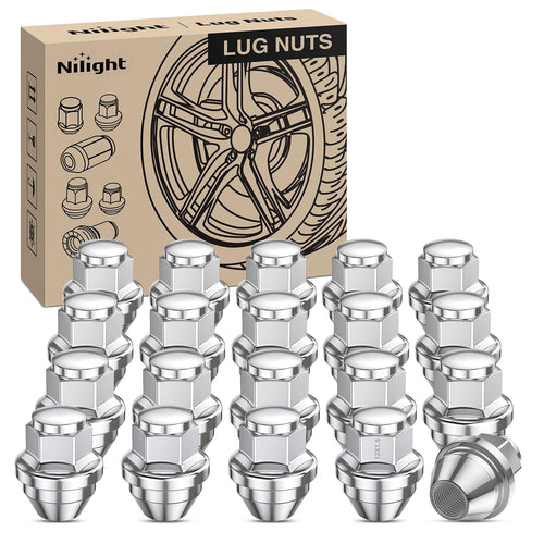 Nilight 20PCS M12x1.5 Lug Nuts Compatible with 2013-2025 Ford Escape | for 2012-2021 Fusion 2021-2025 Bronco Sport 2014-2019 Lincoln MKC One-Piece Solid Chrome Steel OEM Factory Wheel Nuts Replace