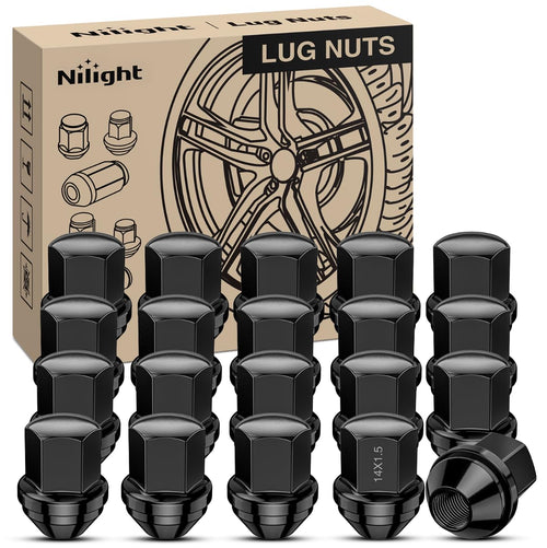 Nilight 20PCS M14x1.5 Lug Nuts Compatible with 2012-2018 Ram 1500 | for 2019-2022 Jeep Wrangler/Gladiator 2011-2024 Grand Cherokee One-Piece Solid Black Steel OEM Factory Wheel Nuts Replace