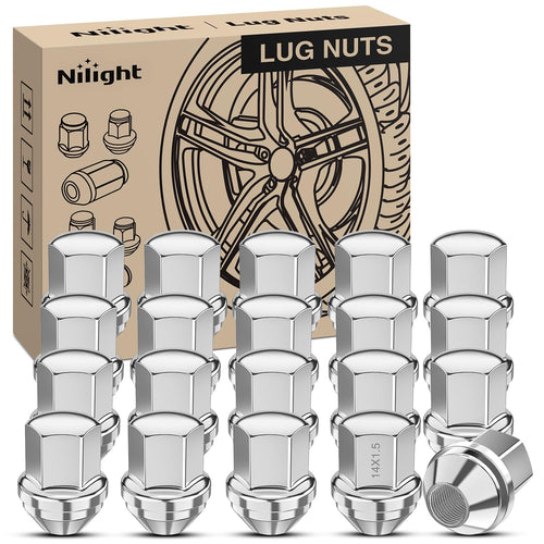 Nilight 20PCS M14x1.5 Lug Nuts Compatible with 2012-2018 Ram 1500 | for 2019-2022 Jeep Wrangler/Gladiator 2011-2024 Grand Cherokee One-Piece Solid Chrome Steel OEM Factory Wheel Nuts Replace