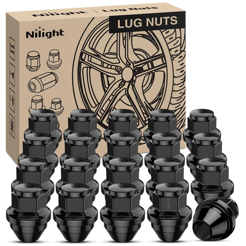 Nilight 20PCS M14x1.5 Lug Nuts Compatible with 2015-2023 Ford Mustang/Edge | for 2020-2023 Explorer 2022-2023 Maverick One-Piece Solid Black Steel OEM Factory Wheel Nuts Replace