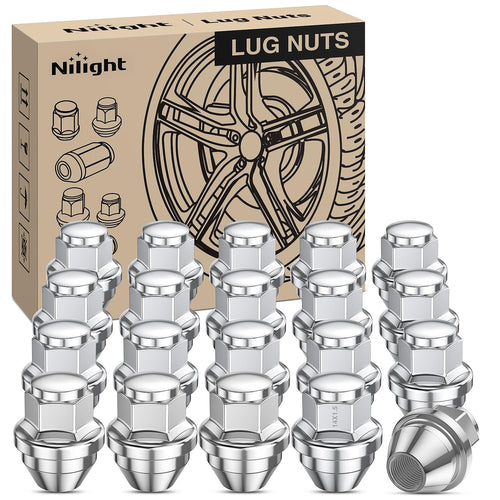 Nilight 20PCS M14x1.5 Lug Nuts Compatible with 2015-2023 Ford Mustang/Edge | for 2020-2023 Explorer 2022-2023 Maverick One-Piece Solid Chrome Steel OEM Factory Wheel Nuts Replace