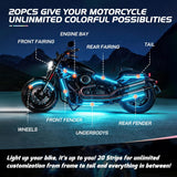 Nilight 20PCS Motorcycle RGB LED Light Kit Waterproof Multi Color Atmosphere Neon Accent Lights Lamp APP and Remote Control Underbody Strips for Harley Davidson Honda Kawasaki Yamaha Suzuki, view 5