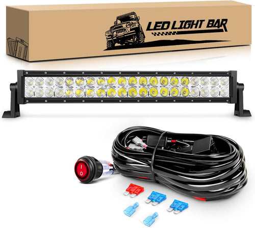 Nilight 22 Inch 120W Spot Flood Combo Off Road Led Light Bar Work Light Driving Lamp with 16 AWG Wiring Harness Kit for Truck Jeep ATV SUV, White (Auto-701)