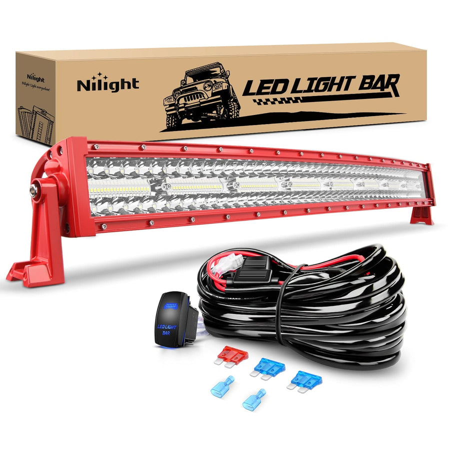 Nilight 33 Inch 420W Triple Row Red Case Spot Flood LED Light Bar | 16AWG Wire 3Pin Switch