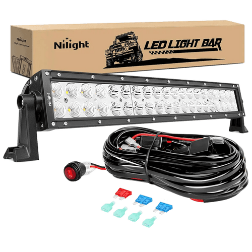 Nilight 22 Inch 120W Double Row Spot Flood LED Light Bar | 16AWG Wire 3Pin Switch