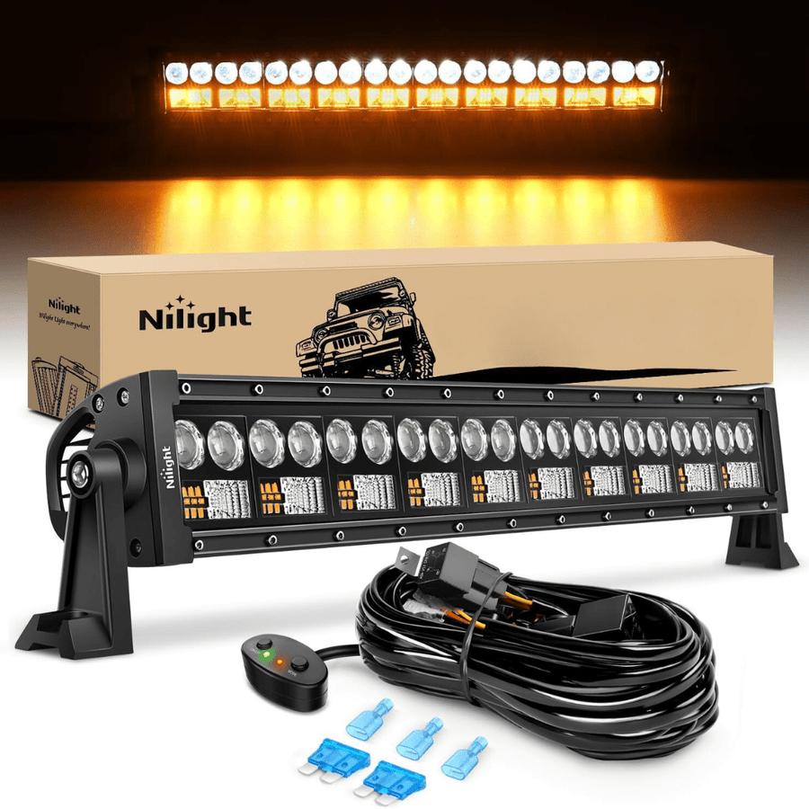 Nilight 22 Inch 150W 15000LM Double Row 7D Lens Spot Flood LED Light Bar | 16AWG DT Wire