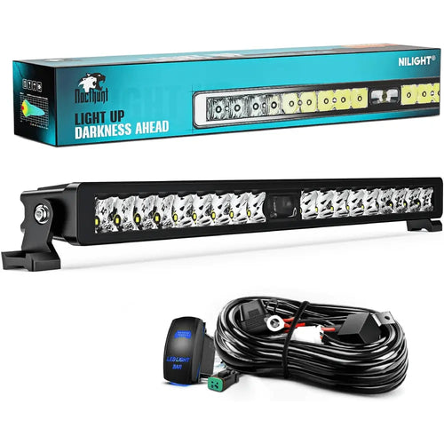 Nilight 22 Inch 19LED Single Row Spot Screw-Less Night Vision LED Light Bar | 16AWG Wire 5Pin Switch