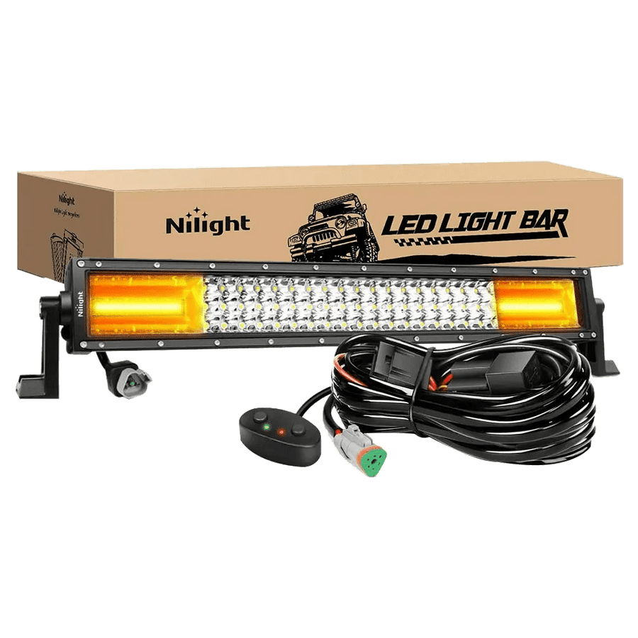 Nilight 22 Inch 270W 13500LM Triple Row Amber White Spot Flood LED Light Bar | 16AWG DT Wire