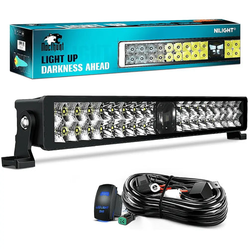 Nilight 22 Inch 37LED Dual Row Spot Flood Screw-Less Night Vision LED Light Bar | 16AWG Wire 5Pin Switch