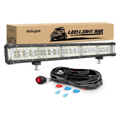 Nilight 22 Inch 456W Side Shooter Quadruple Row Spot Flood LED Light Bar | 16AWG Wire 3Pin Switch
