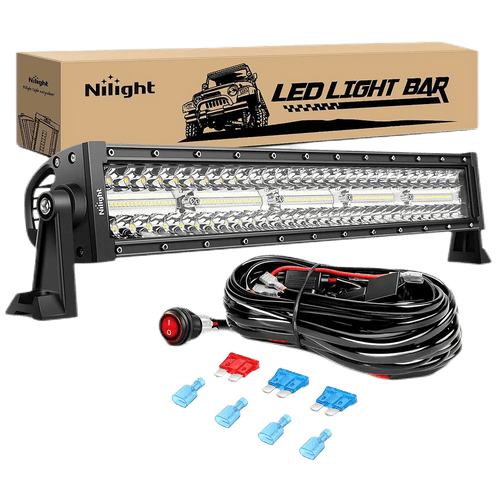 Nilight 22 Inch 480W 28800LM Triple Row Spot Flood Led Light Bar | 12FT Wire 3Pin Switch