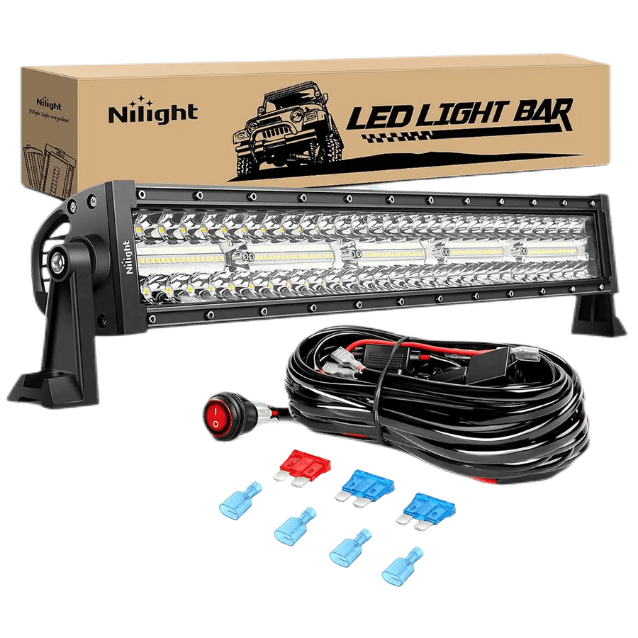 Nilight 22 Inch 480W 28800LM Triple Row Spot Flood Led Light Bar | 12FT Wire 3Pin Switch