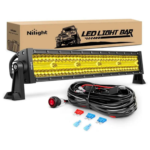 Nilight 22 Inch 480W Triple Row Amber Spot Flood LED Light Bar With 16AWG Wiring Harness 3Pin Switch
