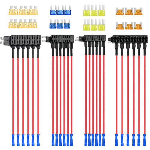 Nilight 24 Pcs 12V Car Add-a-Circuit Fuse Tap Holder Standard Mini Micro2 and Low Profile Fuses Taps 4 Types ATO ATC ATM APM for Cars Trucks Boats