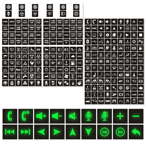 Nilight 249PCS Night Glow Sticker for Rocker Switch Panel DIY Luminous Pattern Text Label in The Dark Toggle for Dashboard Boat RV Car Truck Vehicle