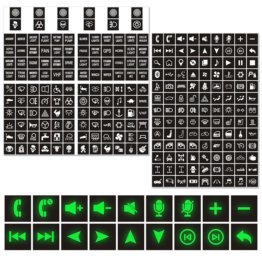 Nilight 249PCS Night Glow Sticker for Rocker Switch Panel DIY Luminous Pattern Text Label in The Dark Toggle for Dashboard Boat RV Car Truck Vehicle
