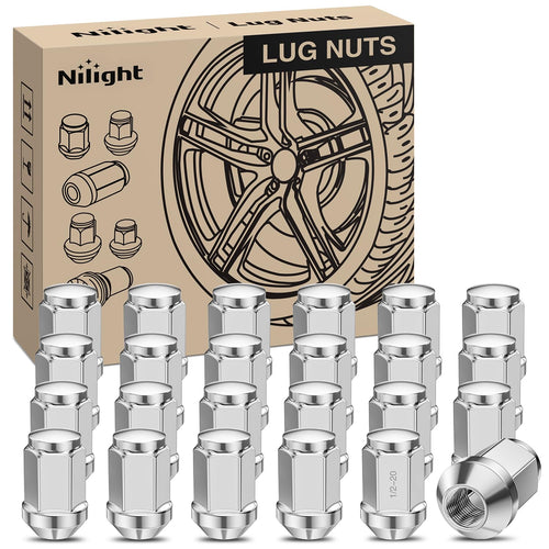 Nilight 24PCS 1/2-20 Lug Nuts Compatible with 1987-2017 Wrangler YJ TJ JK | for 1975-1996 F-150 1966-1996 Bronco 1983-2011 Ranger One-Piece Solid Chrome Steel Aftermarket Wheel Nuts Replace
