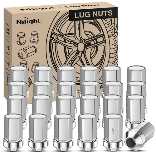 Nilight 24PCS M14x1.5 Lug Nut One-Piece Compatible with 2012-2024 RAM 1500 | for 2000-2024+ Suburban/Tahoe/Yukon/Escalade 1999-2025 Silverado/Sierra 1500 Solid Chrome Steel OEM Factory Wheel Nut Replace