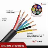 Nilight 25 Feet 7 Way Trailer Extension Cable RV Standard Wire 14 Gauge 7 Conductor 100% Pure Copper Insulated Heavy Duty Cord Weatherproof for 7 Pin Blade Truck Camper RV Automotive, view 2