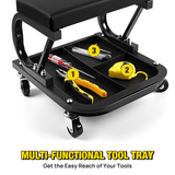 Nilight 260 LBS Capacity Black Rolling Mechanic Padded Seat with Tool Tray Storage, view 3