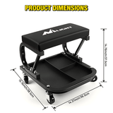 Nilight 260 LBS Capacity Black Rolling Mechanic Padded Seat with Tool Tray Storage, view 5