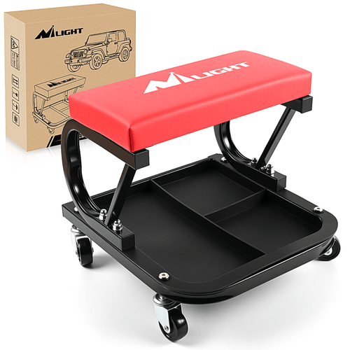 Nilight 260 LBS Capacity Red Rolling Mechanic Padded Seat with Tool Tray Storage