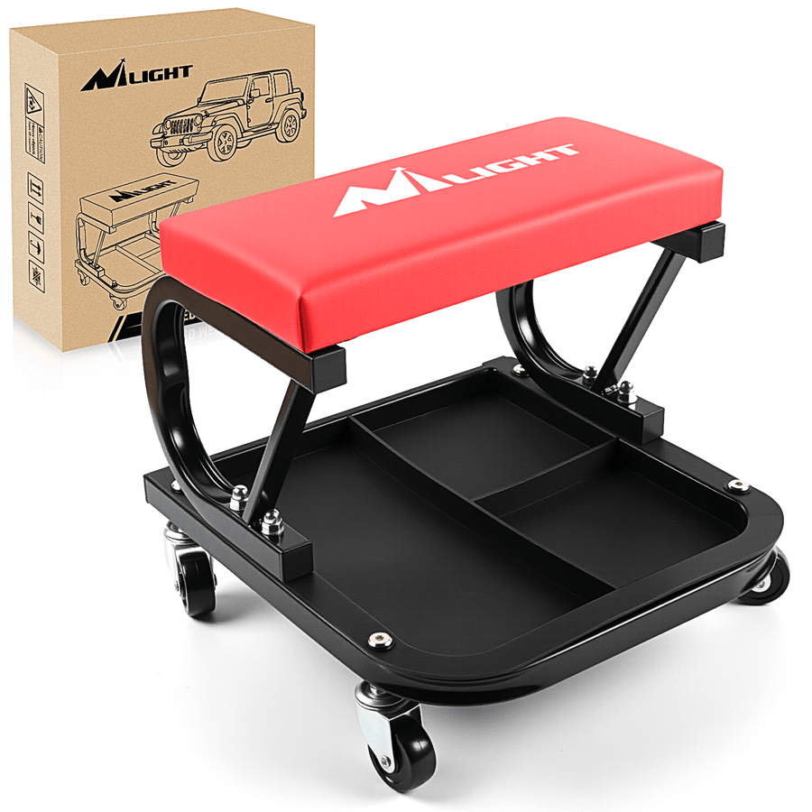 Nilight 260 LBS Capacity Red Rolling Mechanic Padded Seat with Tool Tray Storage
