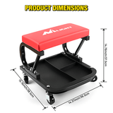 Nilight 260 LBS Capacity Red Rolling Mechanic Padded Seat with Tool Tray Storage, view 6