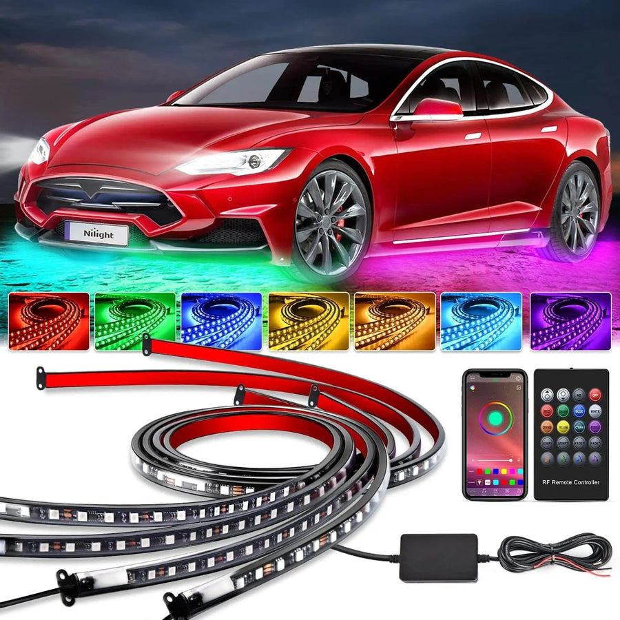 Nilight 256Leds RGB Underglow Neon APP Remote Control Led Strip Light 4PCS